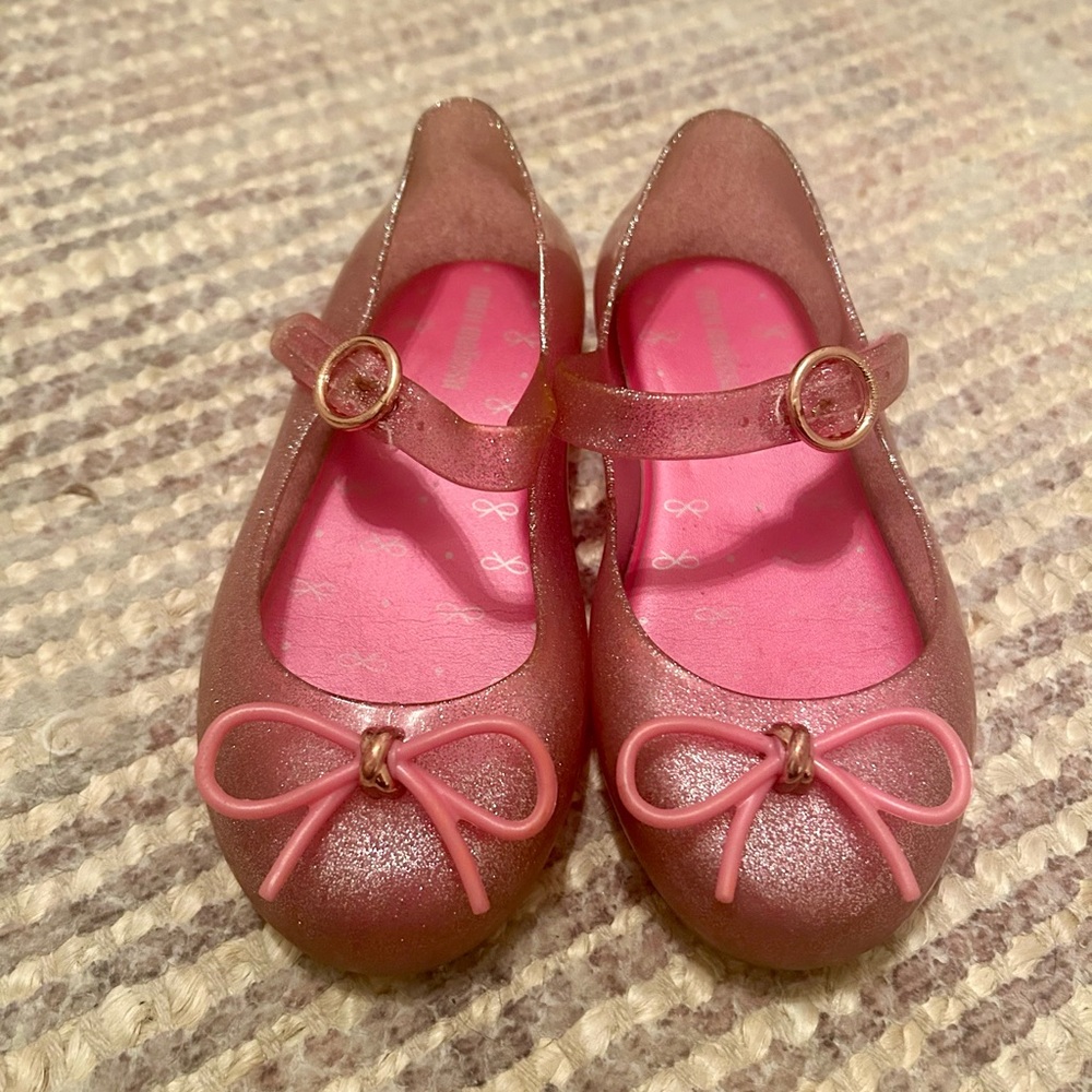 Mini Melissa Pink glitter bow ballet shoes gellies
